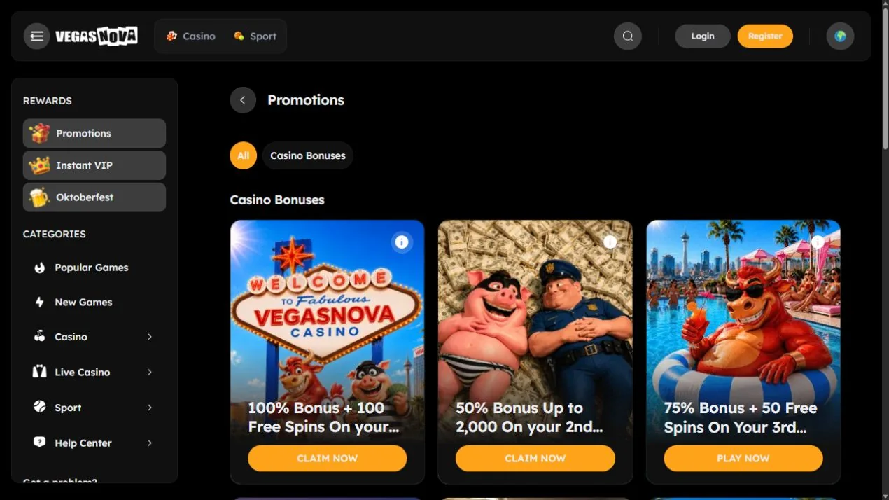 VegasNova first deposit promotions reviewed for Deutschland