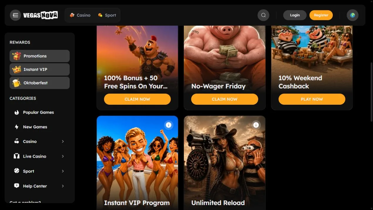 VegasNova cashback VIP and reload promotions for Deutschland review